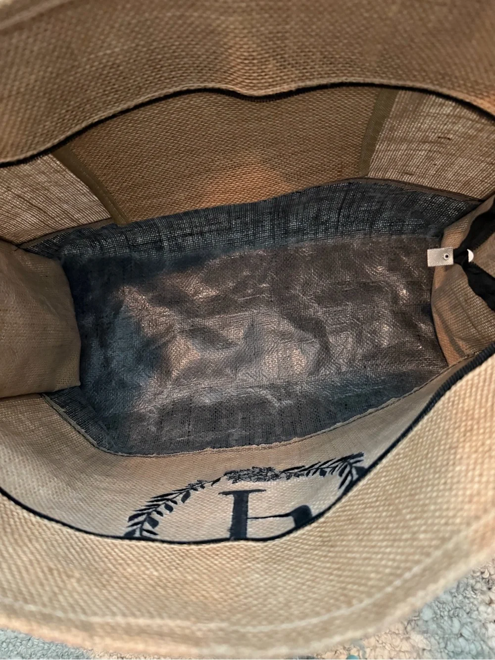 Monogram 'P' Jute Tote Bag in Natural and Black